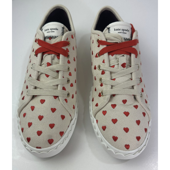 Kate Spade New York Vale Sneakers Red Heart Embroidered Canvas Shoes EUC Size 9 - Picture 2 of 15